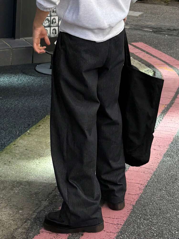 Fashionable Black Loose Fit Suit Pants For Men, Spring Commute