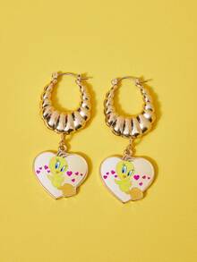 LOONEY TUNES X SHEIN 1 Pair Zinc Alloy Cartoon Pattern Earrings, Striped Iron Plate Welded, Luxury Niche, Simple Fashionable Cute Generous, Suitable For Various Parties, Concerts, Festivals - Gold - View 4