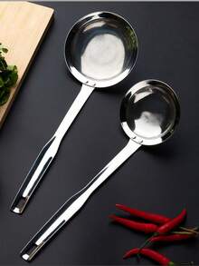 1pc New Stainless Steel Spoon For Kitchen Frying And Frothing, Hot Pot Oil Filter Mesh, Oil Scoop Filter Mesh, Suitable For Kitchen Use - Silver - View 9