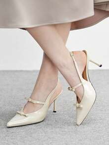 CUCCOO BIZCHIC Apricot Pointed Toe Bowknot Stiletto High Heel Pumps, Fashionable French Minimalist Versatile Women Shoes, Spring/Autumn Valentine's Day - Apricot - View 5