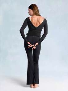 GLOWMODE FeatherFit™ Split Decision 2-In-1 Reversible Wear Buttery-Soft Stretchy Sweat-Wicking Tie-Waist Long Sleeve Top Yoga Pilates Studio Daily Casual - Black - View 11