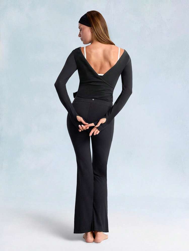 FeatherFit™ Split Decision 2-In-1 Reversible Wear Buttery-Soft Stretchy Sweat-Wicking Tie-Waist Long Sleeve Top Yoga Pilates Studio Daily Casual