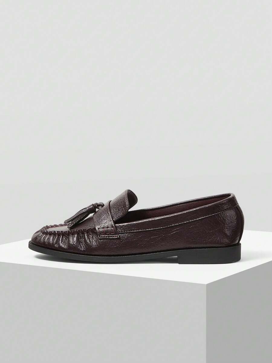 MOTF WOMEN TASSEL PU LEATHER LOAFERS SHOES VALENTINE'S DAY - Coffee Brown - View 2