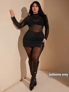 SHEIN X Phaith Montoya SHEIN BAE 大码女式纯色侧开衩休闲黑色迷你裙，适合日常穿着、约会、夜店、圣诞节、感恩节、派对、新年、优雅、性感、Y2K风格、情人节、春季、海滩、夏季等场合。 - 黑色 - 查看 2