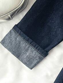 SHEIN 2pcs Set: Dark Blue Denim Cropped Jacket & Mini Skirt For Teenage Girls