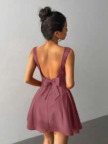 Aloruh Đầm trơn màu thanh lịch với nơ sau lưng, thích hợp mặc thường ngày và dự tiệc. - Gỗ đỏ - Xem 4