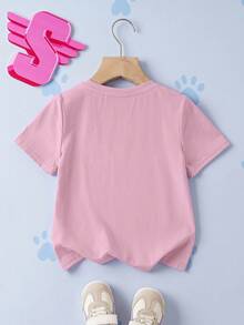 SHEIN | PAW Patrol Young Girl Cartoon Cute Cartoon Dog Print Round Neck Short Sleeve Loose Casual T-Shirt - Pink - View 2