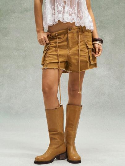 Bohemela Y2K 复古做旧工装口袋休闲短裤，女士款，夏季假日