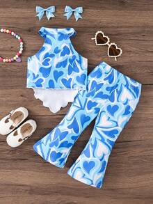 Emery Rose Kids Emery Rose Kids Babygirl 2-Piece Set, Fashionable Heart Knit Halter Top And Flare Pants,Kids - Multicolor - View 2