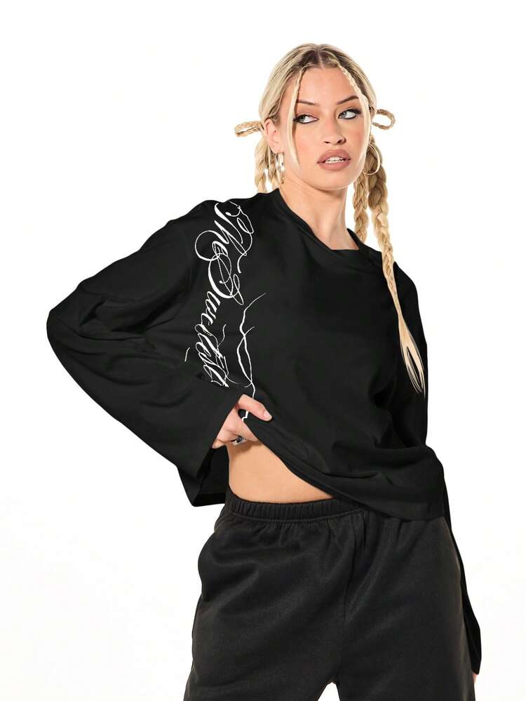 SUMWON WOMEN Oversized Long Sleeve Graphic Boxy Top