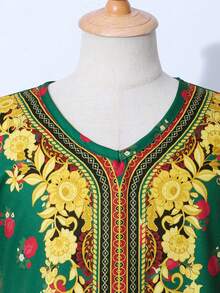 SHEIN Tween Girls' Casual Elegant & Cute Floral Tassel Decor Dress - Green - View 4