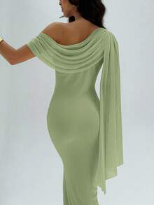 Aloruh Vestido asimétrico de hombro minimalista de unicolor para mujer - Verde - Ver 8