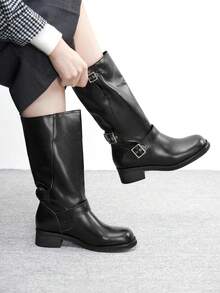 CUCCOO BIZCHIC 女士时尚百搭通勤搭扣中筒靴 - 黑色 - 查看 3