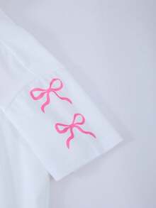 SHEIN ChillGRL Bộ đồ thể thao thường ngày cho bé gái tuổi teen gồm áo thun cổ chữ V lệch vai dáng rộng và áo thun in số, quần short bó sát, trang phục thời trang cho các hoạt động thể thao, đạp xe, dã ngoại, bóng đá, bóng rổ, chạy bộ. - Đen và trắng - Xem 3