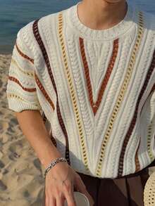 DAZY 男士条纹圆领休闲针织衫，夏季 - 彩色 - 查看 5