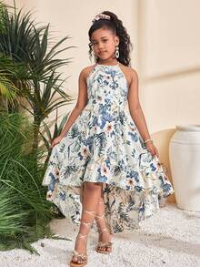 Travachic KIDS Travachic KIDS Tween 女童优雅简约吊带花卉印花无袖连衣裙 - 杏色 - 查看 2