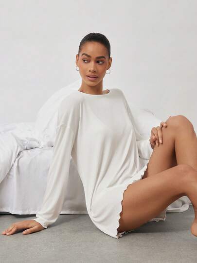 Ocili Women's Solid Color Minimalist Long Sleeve Casual Dress