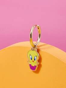 LOONEY TUNES X SHEIN 1 Pair Zinc Alloy Cartoon Pattern Printed Pendant Earrings, Smooth Hoop, Luxury Niche, Simple Fashionable Cute Generous, Suitable For Various Parties, Concerts, Festivals - Gold - View 4