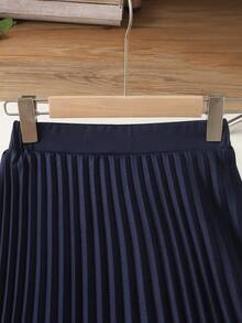 SHEIN Chân váy midi/maxi xếp ly màu xanh hải quân thanh lịch dành cho nữ tuổi teen, đa năng và mang phong cách cổ điển. - Xanh đậm - Xem 4