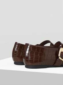 MOTF PREMIUM WOMEN'S CASUAL CROCODILE PATTERN COMFORTABLE VERSATILE MARY JANE SQUARE TOE FLAT SHOES FOR CHRISTMAS SPRING SHOES - Coffee Brown - View 8