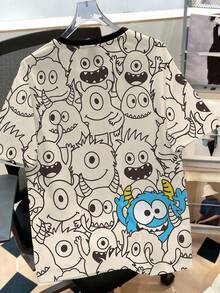 Manfinity Joysei Men's Casual Original Funny Cartoon Graphic Print T-Shirt, Suitable For School, Gift For Friends - Khaki - View 2