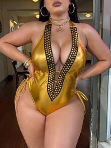 Swim SXY Bộ đồ bơi liền thân cỡ lớn gợi cảm, quyến rũ lấy cảm hứng từ nhạc tiệc tùng, kiểu dáng đa năng phù hợp cho nhiều dịp khác nhau. - Vàng - Xem 3