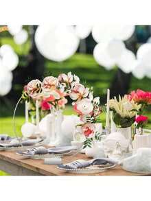 1/5/10个金属花环桌饰，银色花环带白色支架，花环编织，适用于DIY家居装饰、婚礼餐桌装饰、生日毕业礼物 - 彩色 - 查看 5