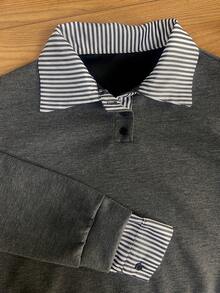 INAWLY Ensemble sweat-shirt et pantalon décontracté en patchwork rayé effet 2 pièces - Gris - Voir 5