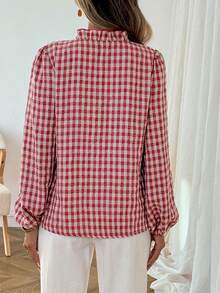 SHEIN LUNE Women's Casual Plaid Red Shirt, Valentine's Day Valentine Spring Casual Blouses For Women Red Blouse Plaid,Casual - Multicolor - View 3