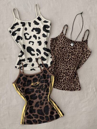 Glimmora 复古狂野，经典黑白棕豹纹印花，甜美性感女士修身吊带背心，可作内搭穿着