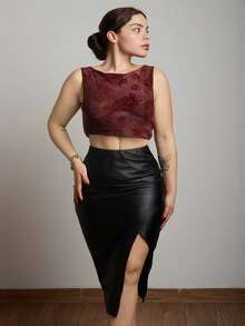 Lupita Cardoza Damen Herbst Mode Plissee Schlitz Bodycon Rock - Schwarz - Übersicht 3