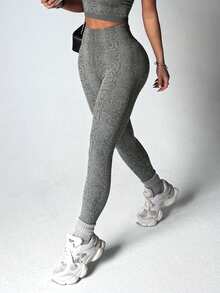Casual Comfortable Breathable High Elasticity Seamless Leggings - Grey - View 5