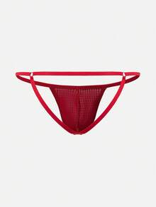 Men's Metallic Fabric Patchwork Sexy Thong Underwear - Red - View 2