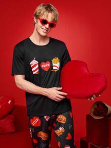 Notgurli Men's Simple Print Round Neck Short Sleeve Top And Pants Pajama Set - Multicolor - View 5