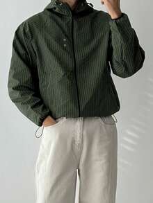 DAZY Military Green Plaid Fabric Elastic Waist Men's Jacket And Coat, Spring/Autumn - Army Green - View 5