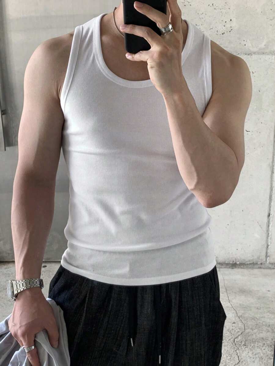 DAZY 男士修身纯白色背心，夏季 - 白色 - 查看 1
