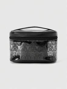 ROMWE Goth 暗黑哥特风黑色哥特图案印花水桶包，其他收纳用品，万圣节 - 黑色B - 查看 1