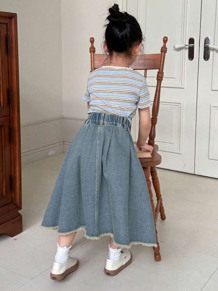 Young Girls Washed Korean Style Casual Versatile Fresh Summer Denim Mini Skirt Spring