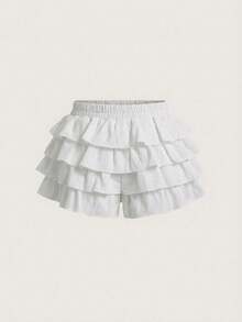 SHEIN Baby Girl Woven Solid Color Ruffle Hem Casual Skirt, Baby Girl Ruffle Shorts - White - View 6