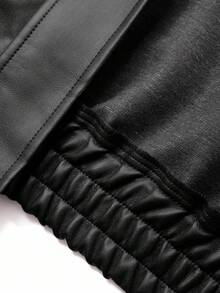 Dazy Plus 大码女式纯色PU皮翻领宽松机车夹克，秋冬款 - 黑色 - 查看 6