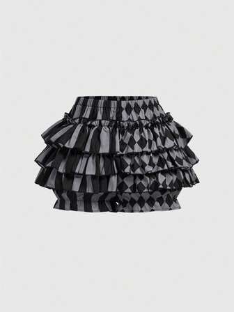 Goth Pantalones cortos de payaso a cuadros de patchwork a rayas