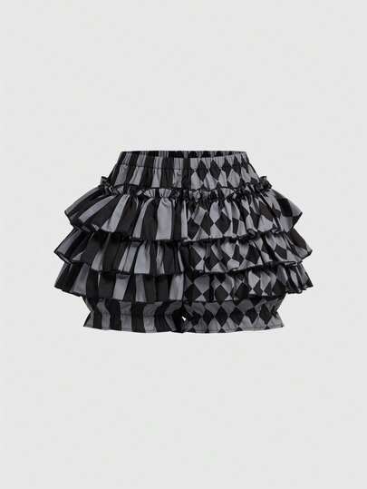 Goth Pantaloncini a patchwork a righe e quadri, pantaloni a zampa di clown a tema zucca