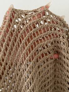 Sunnyshic Women's Khaki Sweater, Sexy Sheer Hollow-Out Crop Top, Suitable For Beach In Summer - Khaki - View 7