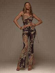 MUSERA Floral Animal Print Power Mesh Cut Out Fitted Sleeveless Top Valentines Sexy Cute Party Romantic Night Out Occasion Winter Vacation