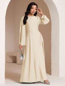 Veilorie Women's Mint Green Dress With Backside Tie, Summer - Apricot - View 3