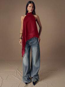 SHEIN BAE 女士性感优雅蕾丝拼接露背吊带缎面吊带背心，适合派对、鸡尾酒会、正式场合、圣诞节、商务休闲等场合。 - 酒紅色 - 查看 3