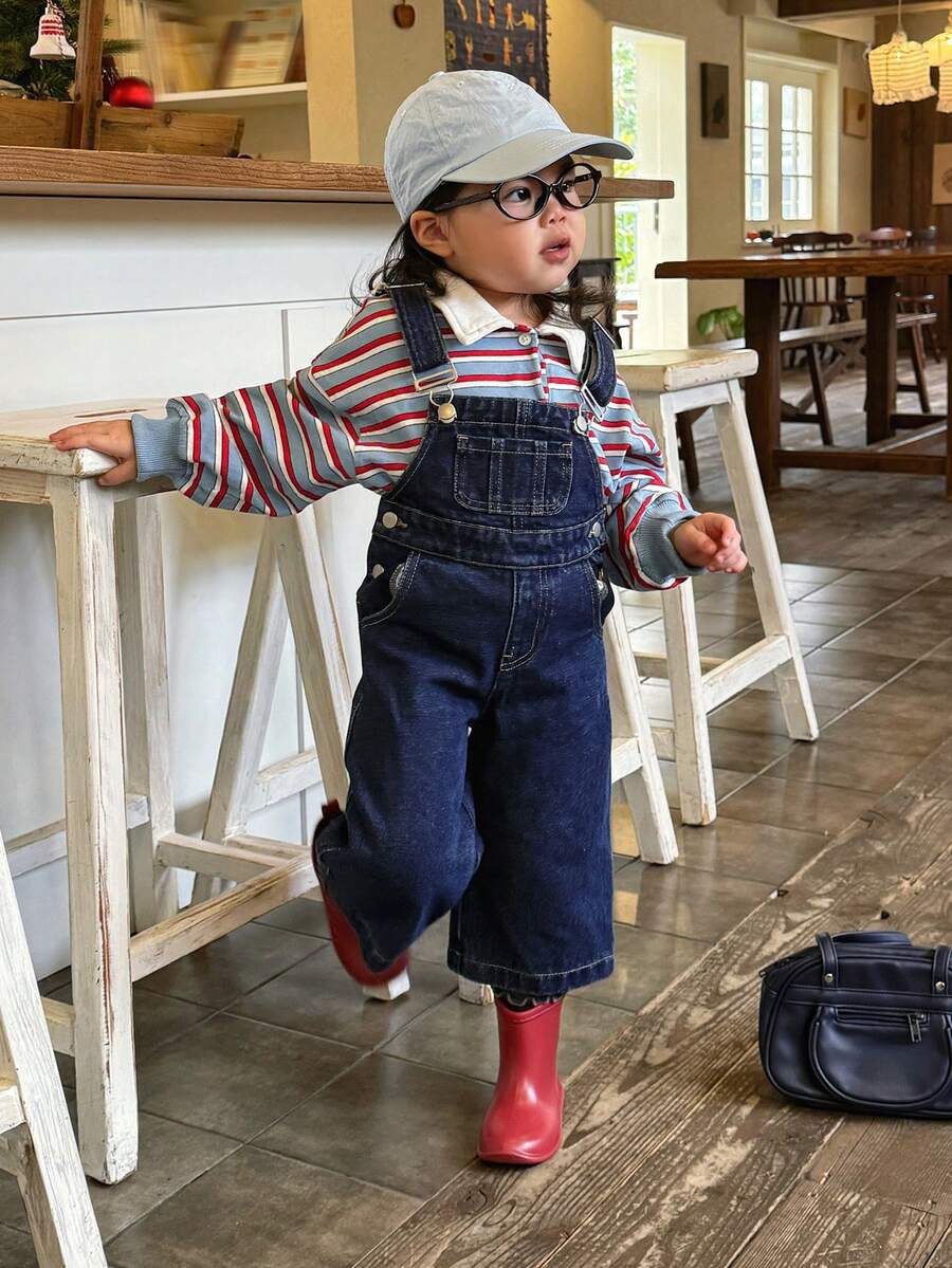 DAZY Baby Girl Casual Washed Denim Bib Overall Jumpsuit Toddler Girls Clothes - Dark Wash - View 1