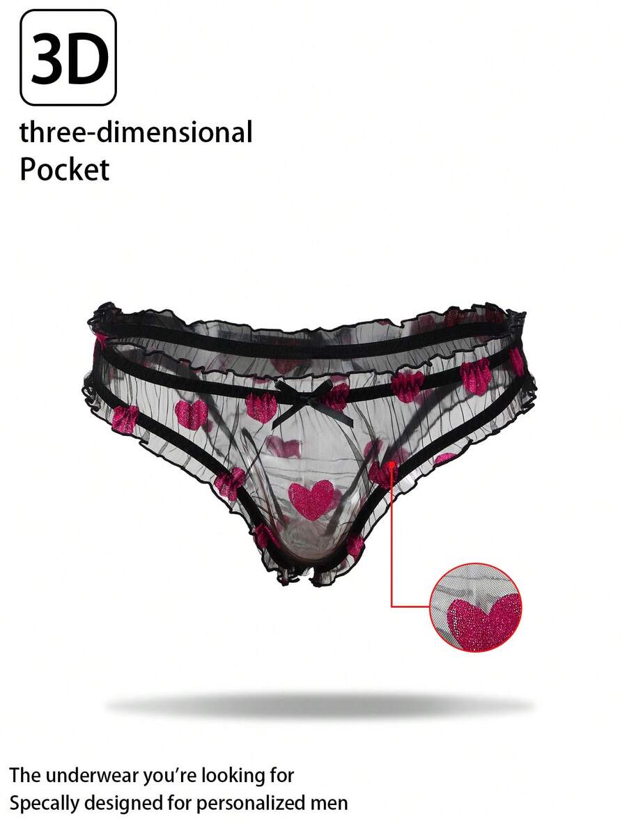 DrisQ Quần lót nam lưới xuyên thấu hình trái tim gợi cảm, thích hợp cho Ngày Valentine. - Nhiều màu - Xem 1