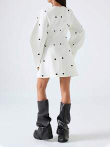 LYSMO 2026 New Arrive Minimalism Spring/Summer Women's Round Neck Long Sleeve Polka Dot Fashionable Minimalist Mini Dress - White - View 2