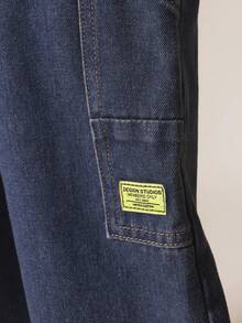 SUMWON Boys Indigo Carpenter Pull On Wide Leg Jeans With Multiple Pockets And Hammer Loop Detail Casual Vacation - Dark Wash - View 6